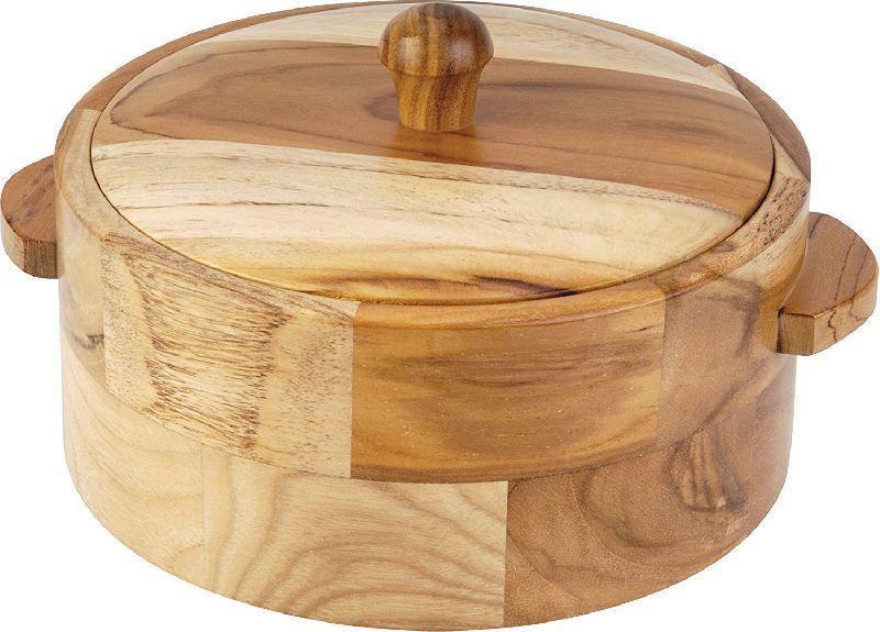Round Wooden Casserole, Color : Brown