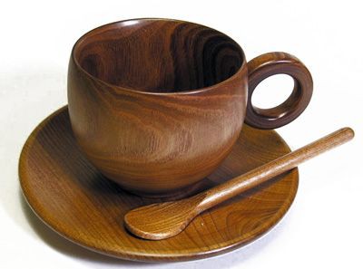 Wooden Cup & Plate Set