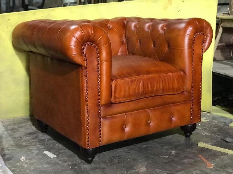 Single Seater Leather Chesterfield Sofa