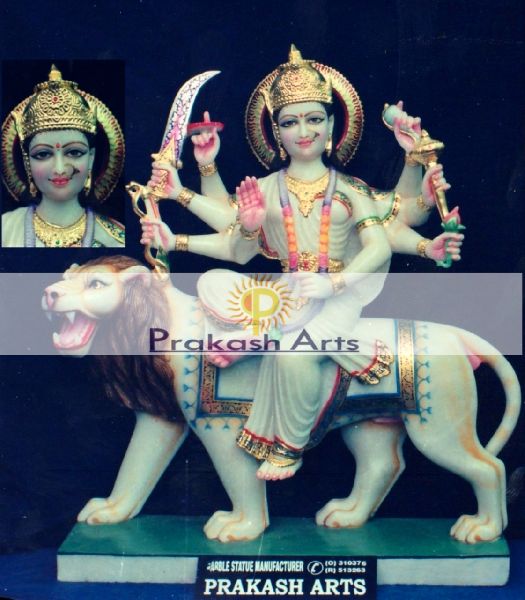 Marble Sherawali Mata Statue, for Garden, Home, Office, Packaging Type : Carton Box, Thermocol Box