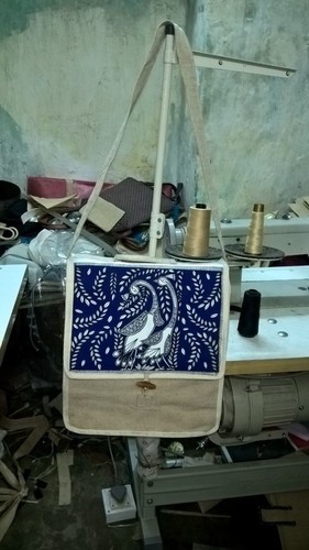 Ethnic Print Jute and Cotton Conf Bag
