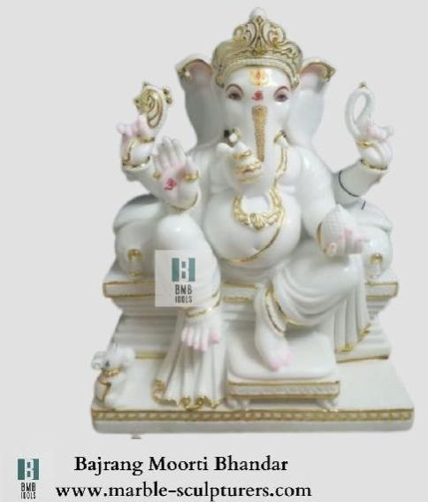 Marble Ganesha Statue With Gold Work