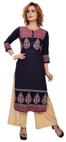 Printed Ladies Rayon Kurti, Occasion : Casual Wear