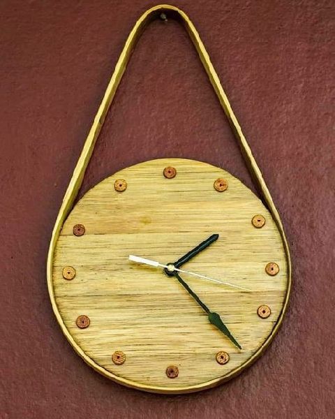 Round Eco-friendly Bamboo Wall Clock, for Home, Office, Decoration, Packaging Type : Cartoon Box