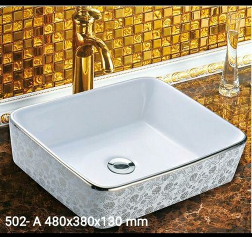 Parryware Under Side Print Ceramic table top wash basin, Shape : Rectangular