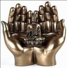Polished Copper Buddha Hand Statue, for Gifting, Home, Office, Style : Antique
