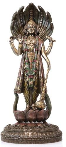 Polished Copper Vishnu Ji Statue, for Religious Purpose, Packaging Type : Thermocol Box, Carton Box