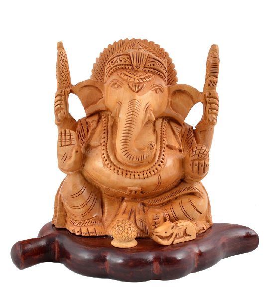 Polished Wooden Carved Ganesha Statue, for Gifting, Garden, Religious Purpose, Packaging Type : Thermocol Box