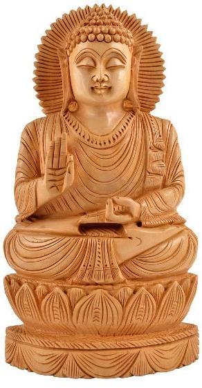 Polished Wooden Kamal Buddha Statue, for Garden, Home, Office, Shop, Style : Antique