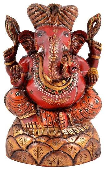 Wooden Painted Ganesha Statue, for Home, Gifting, Garden, Religious Purpose, Packaging Type : Cardboard Box