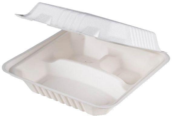 Biodegradable Bagasse 3 CP Clamshell Container with Lid - VARSYA