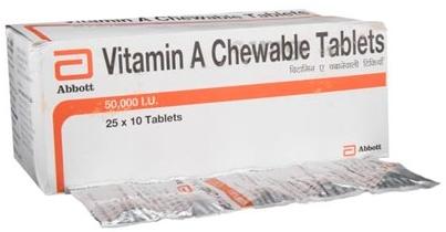 Vitamin A chewable tablets, Packaging Size : 25*10