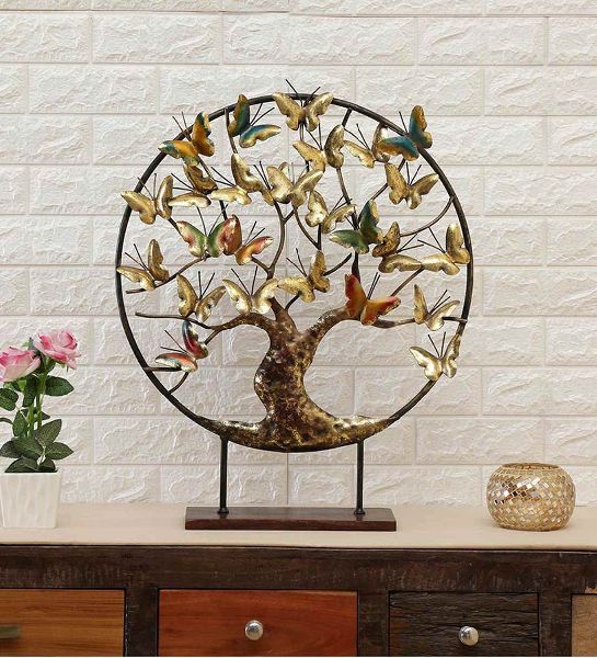 Golden Iron Butterfly Tree Circle Wall Hanging