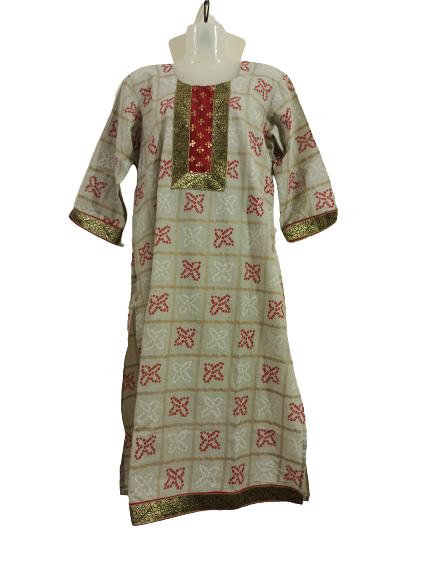 3/4th Sleeve Cotton Ladies Bandhani Kurti, Size : M, XL, Packaging Type ...