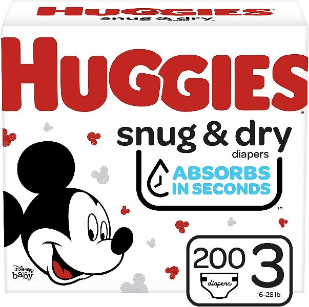 Huggies Snug  Dry Baby Diapers, Size 3, 200 Ct, One Month Supply AMDS