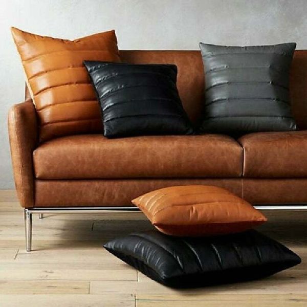 Round L3 Leather Cushion Cover, for Bed, Chairs, Sofa, Size : 40cm X 40cm