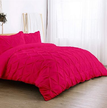 Plain Dyed Cotton Pinch Pleated Duvet Set, Technics : Handloom