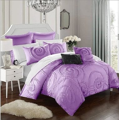 Embroidered Cotton Spiral Frilled Duvet Set, Technics : Handloom