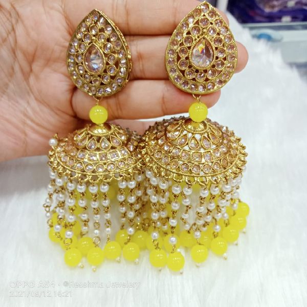 Gold Finish Kundan Polki  Jadau Jhumka Earrings Design by CHAOTIQ BY ARTI  at Pernias Pop Up Shop 2023