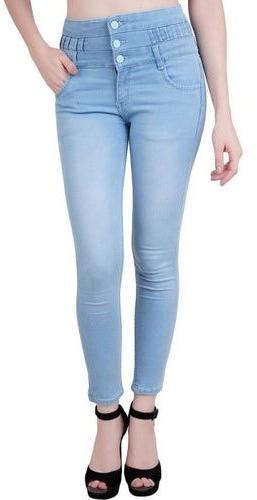 Plain Denim Ladies High Waist Jeans, Feature : Anti-Wrinkle