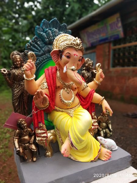 Color Coated Chintamani Ganesh Statue, for Interior Decor, Religious Purpose, Pattern : Printed