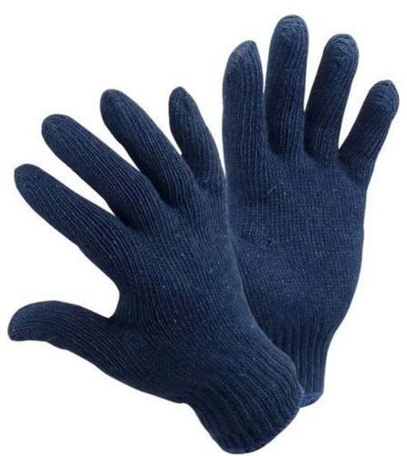 Cotton Knitted Hand Gloves, Color : Blue