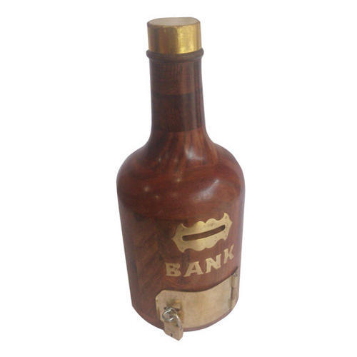 Wooden Bottle Shape Money Bank, Color : Brown