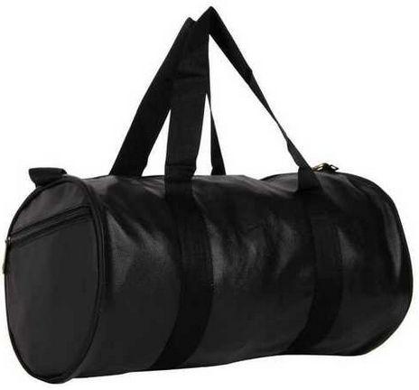Plain Leather Black Duffle Gym Bag, Technics : Machine Made