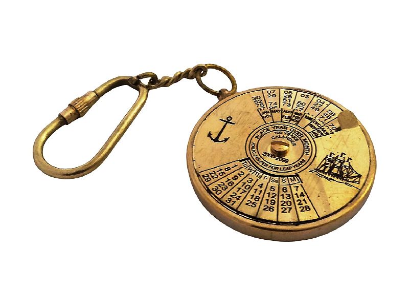 Round Vintage Brass 100 Years Calendar Keychain, Color Brown at Rs
