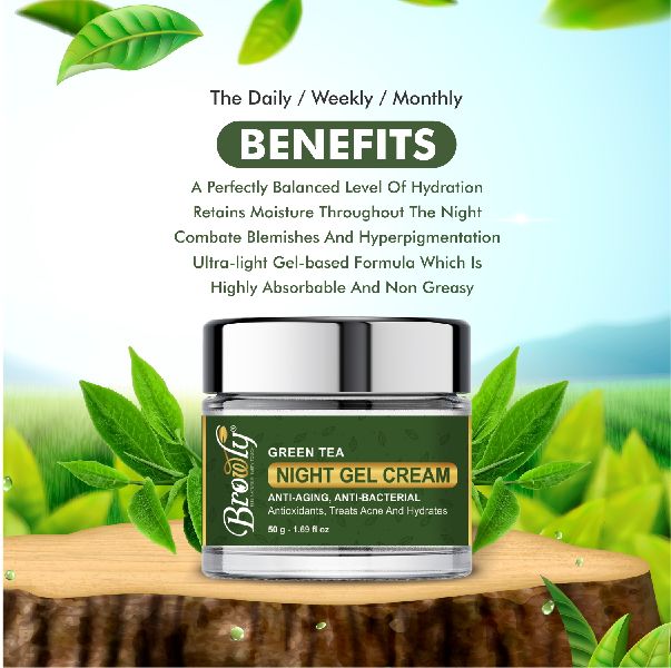 Green Tea Night Gel Cream, for Skin Massage, Packaging Type : Jar Packing