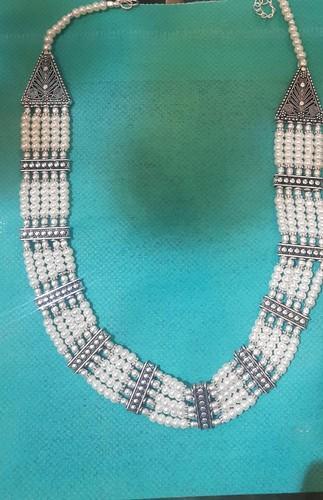 Divine Buddha Pearl Necklace Set, Color : Silver