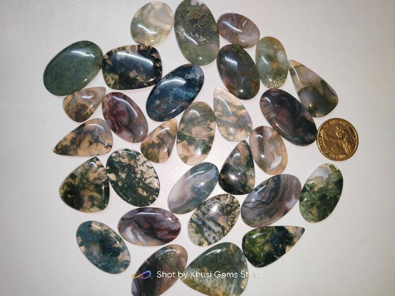 Polished Moss Agate Gemstone, for Making Jewelry