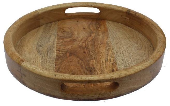 Round Natural Finish Wooden Tray, for Serving, Feature : Durable, Dust Proof