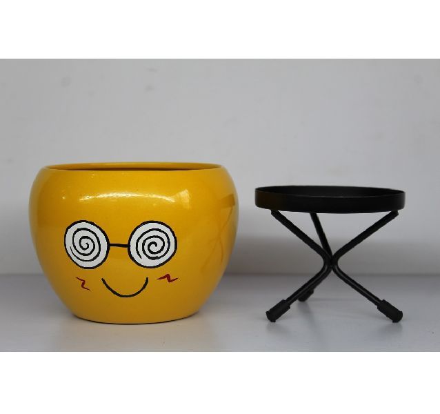 Yellow Smiley Planter With Stand