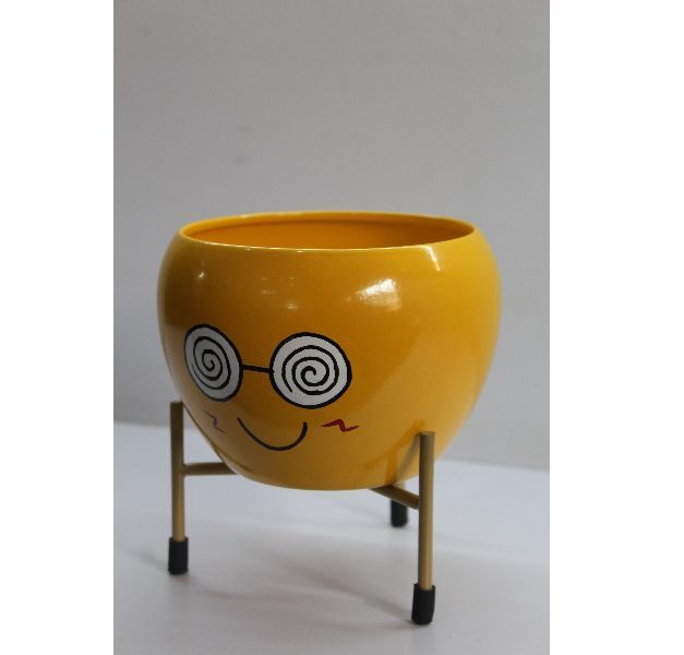 Yellow Smiley Planter With Stand