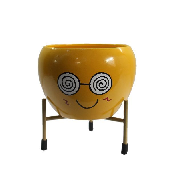 Yellow Smiley Planter With Stand