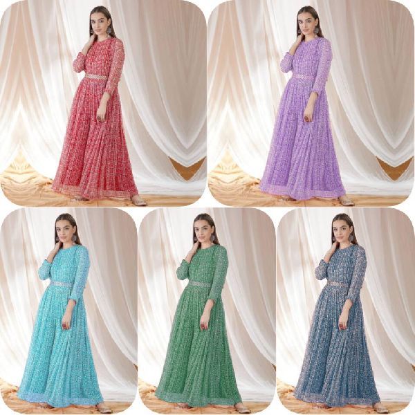 Chahat Traders Georgette Printed Western Gownn, Specialities : Seamless Finish