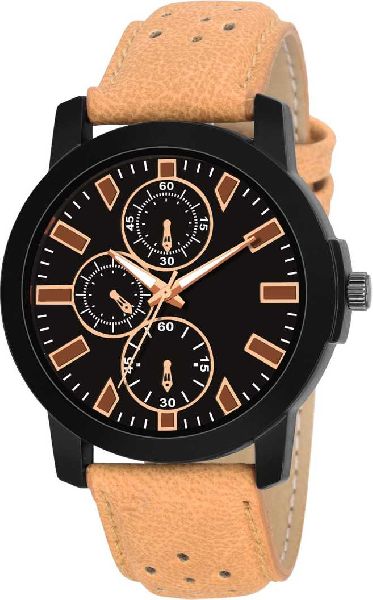 Black dial Brown Leather Strap Analog Watch - M149