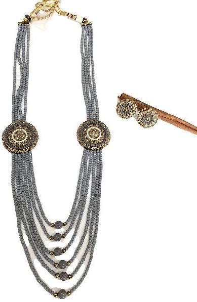 Beaded Polki Long Necklace Set, Style : Classy