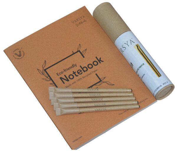 Ecofriendly Unbleached Notebook Plantable pen and Paper Pencil 004 Combo Gift Pack - VARSYA