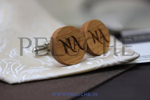Engraved Wooden Cufflinks, Color : Brown