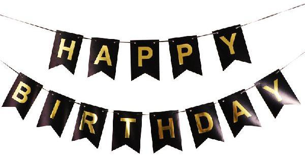 HIPPITY HOP BLACK HAPPY BIRTHDAY BANNER WITH SHIMMERING GOLD LETTER ...