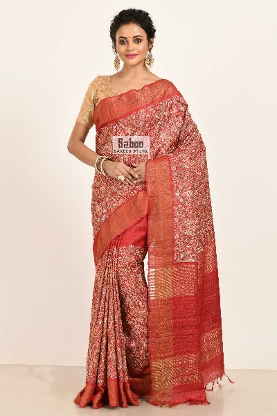 Tussar Silk Embroidered Saree, for Dry Cleaning, Technics : Embroidery Work