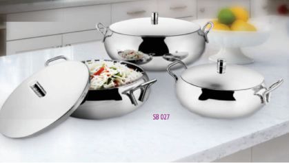 3 Pcs Steel Handi Set, for Cooking Use, Feature : Light Weight