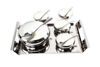 Steel Belly Bowl Spoon and Tray Set