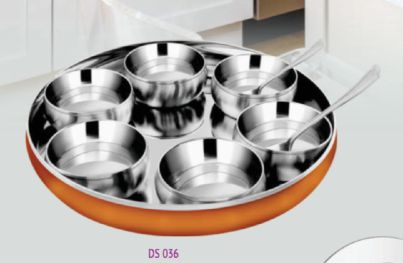 Round Steel Colored Belly Thali Set, for Home, Hotel, Feature : Fine Finishing