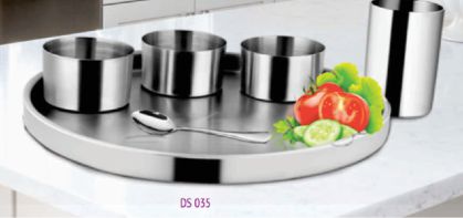 Round Steel Double Wall Straight Thali Set, for Home, Hotel, Feature : Fine Finishing