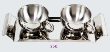 Round Steel Plain Cup and Tray Set, Color : Silver