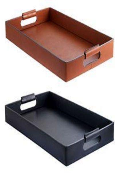 REX NAVY & BROWN LEATHER OFFICE AND BAR TRAY
