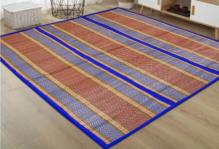 Karru Krafft Printed River grass Organic Korai Floor Mat, Size : Multisize